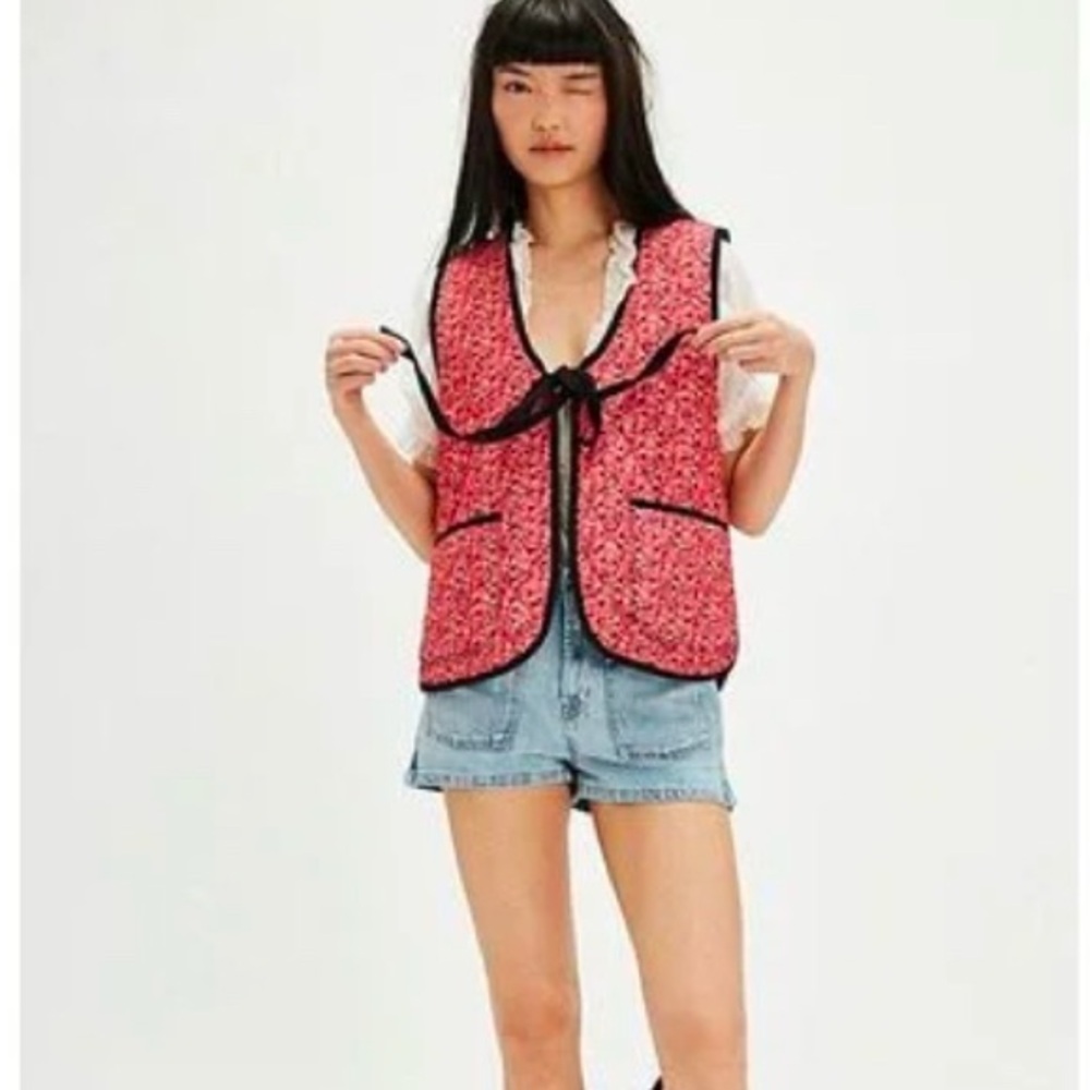 Free People red floral quilted vest